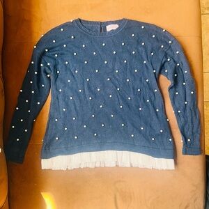 Elegant Monalisa Girls Long Sleeve Shirt – Size 8 – Navy with White Pearls